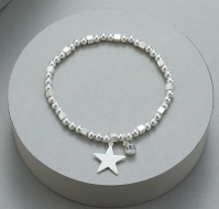 Beaded Star Diamante Bracelet - Silver